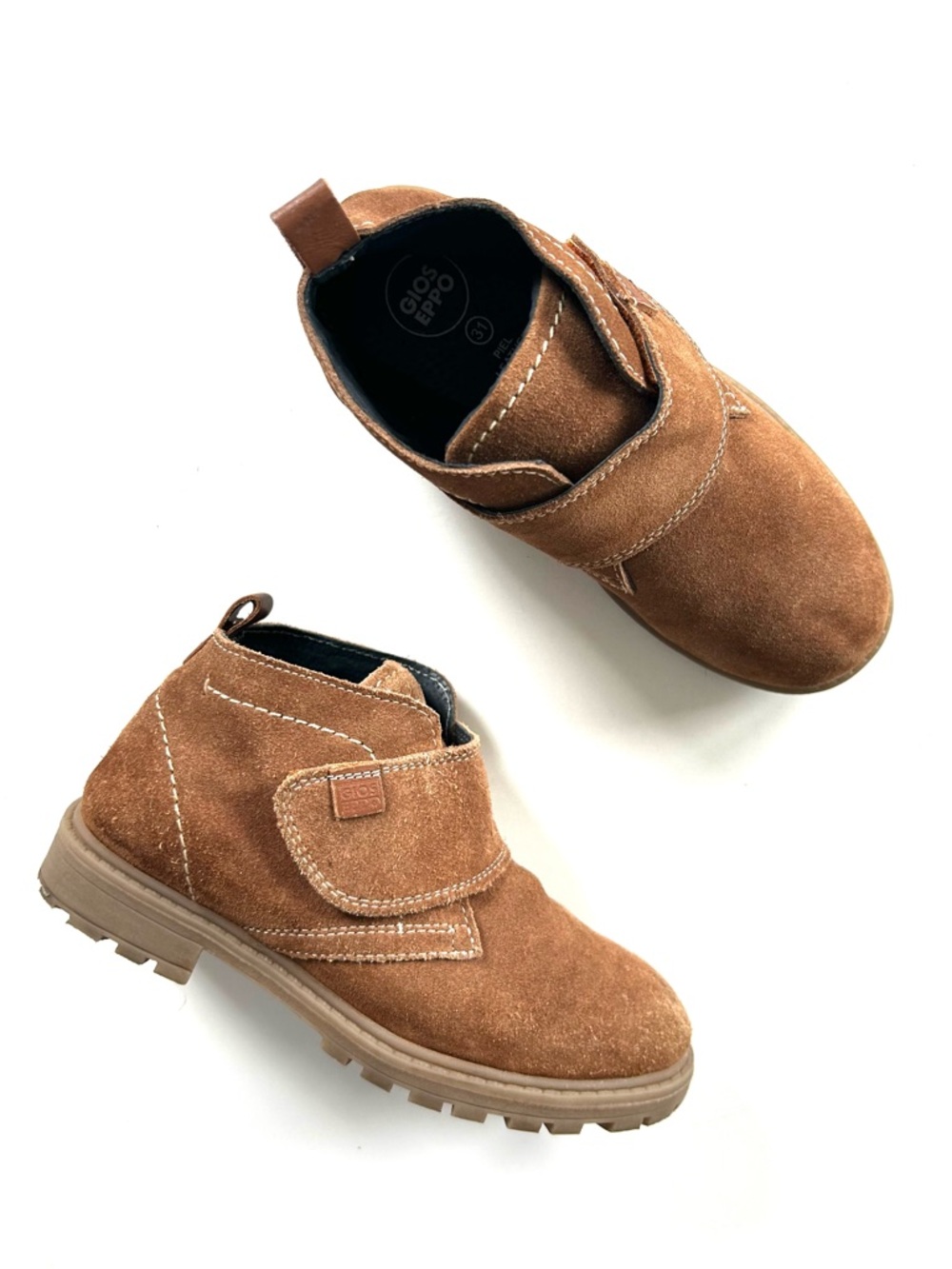 Gioseppo Tan Brown Genuine Leather Suede Wide Velcro Foot Strap Chukka Boots